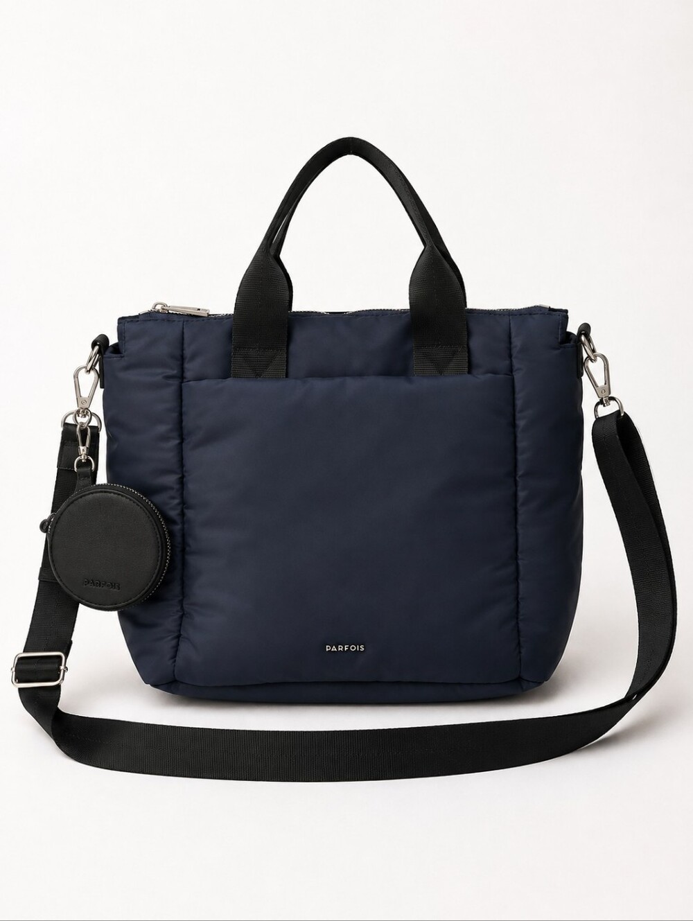Parfois Navy Quilted Puffer Tote Crossbody Bag  Coin Pouch Travel Work